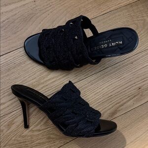 Kurt Geiger Black Woven Heeled Mules